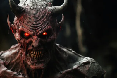 Close Up Portrait Of A Terrifying Demonic Creature