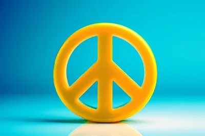 Yellow Peace Symbol Icon on Blue Background