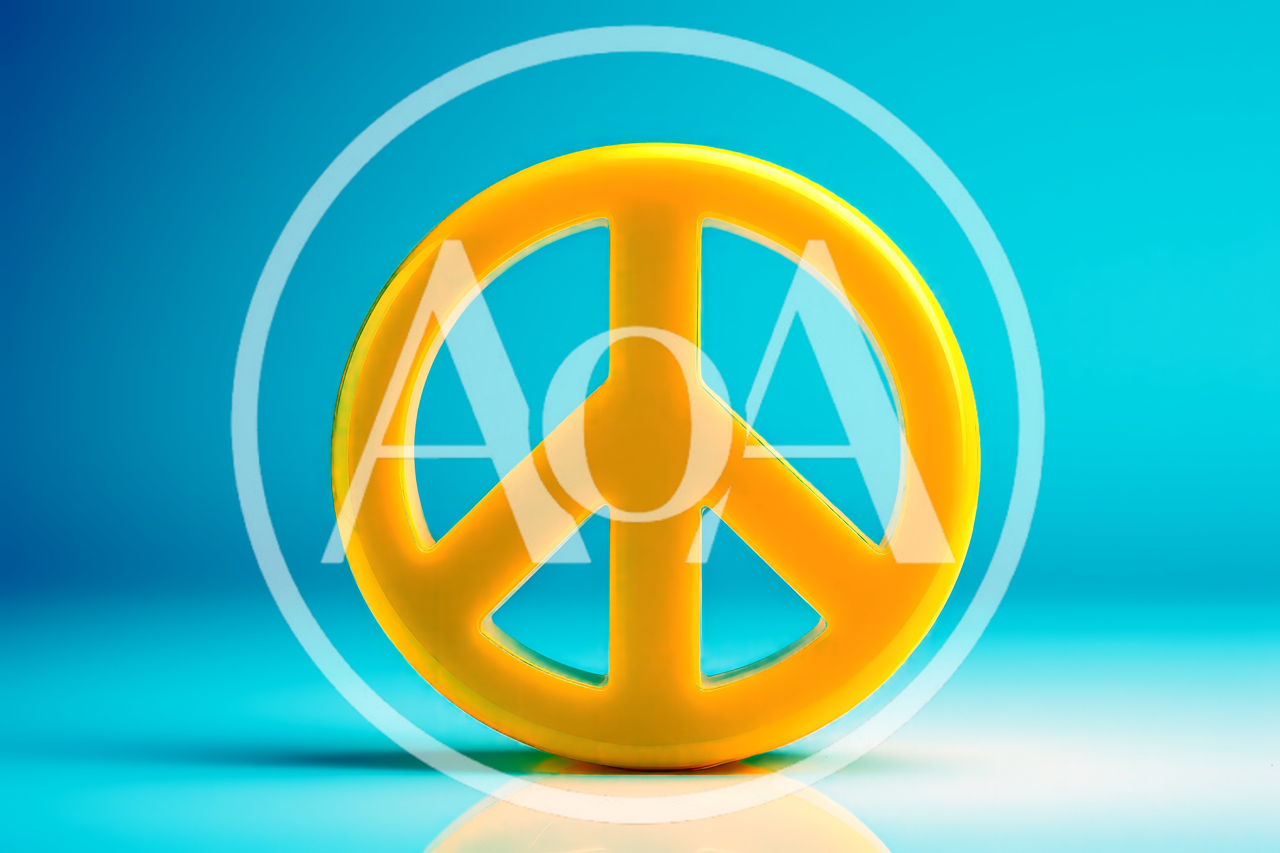 Yellow Peace Symbol Icon on Blue Background