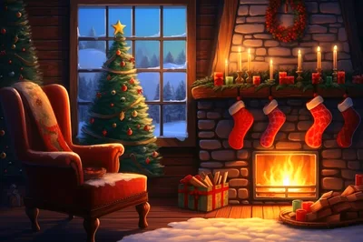 Cozy Christmas Living Room With Fireplace And Tree