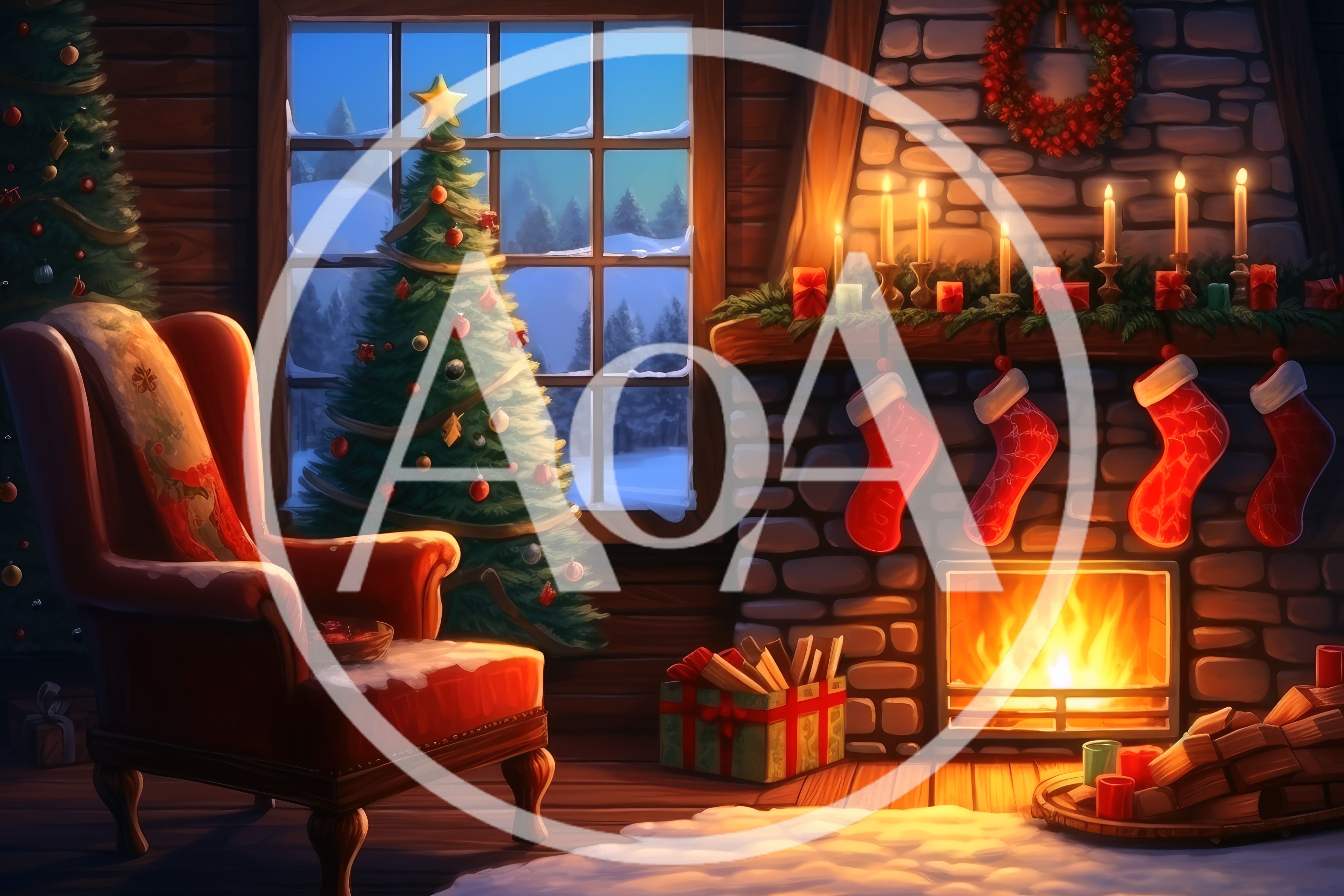 Cozy Christmas Living Room With Fireplace And Tree
