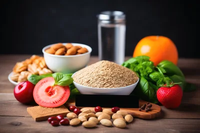 Healthy Food Ingredients Display on Wooden Table