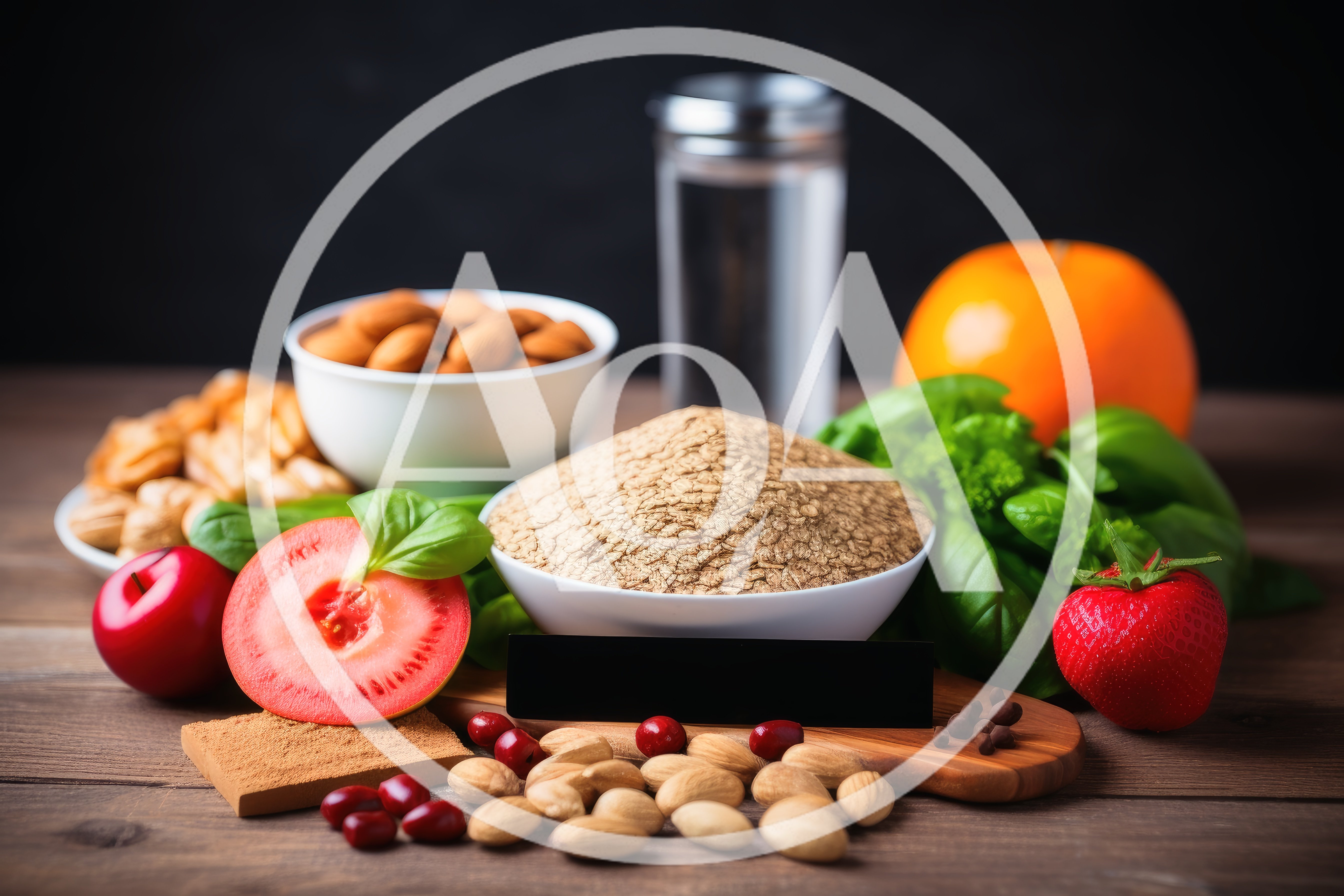 Healthy Food Ingredients Display on Wooden Table