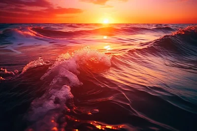 Golden Hour Ocean Waves At Sunset