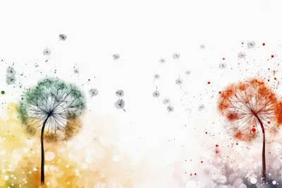 Abstract Watercolor Dandelion Art With Floating Seeds