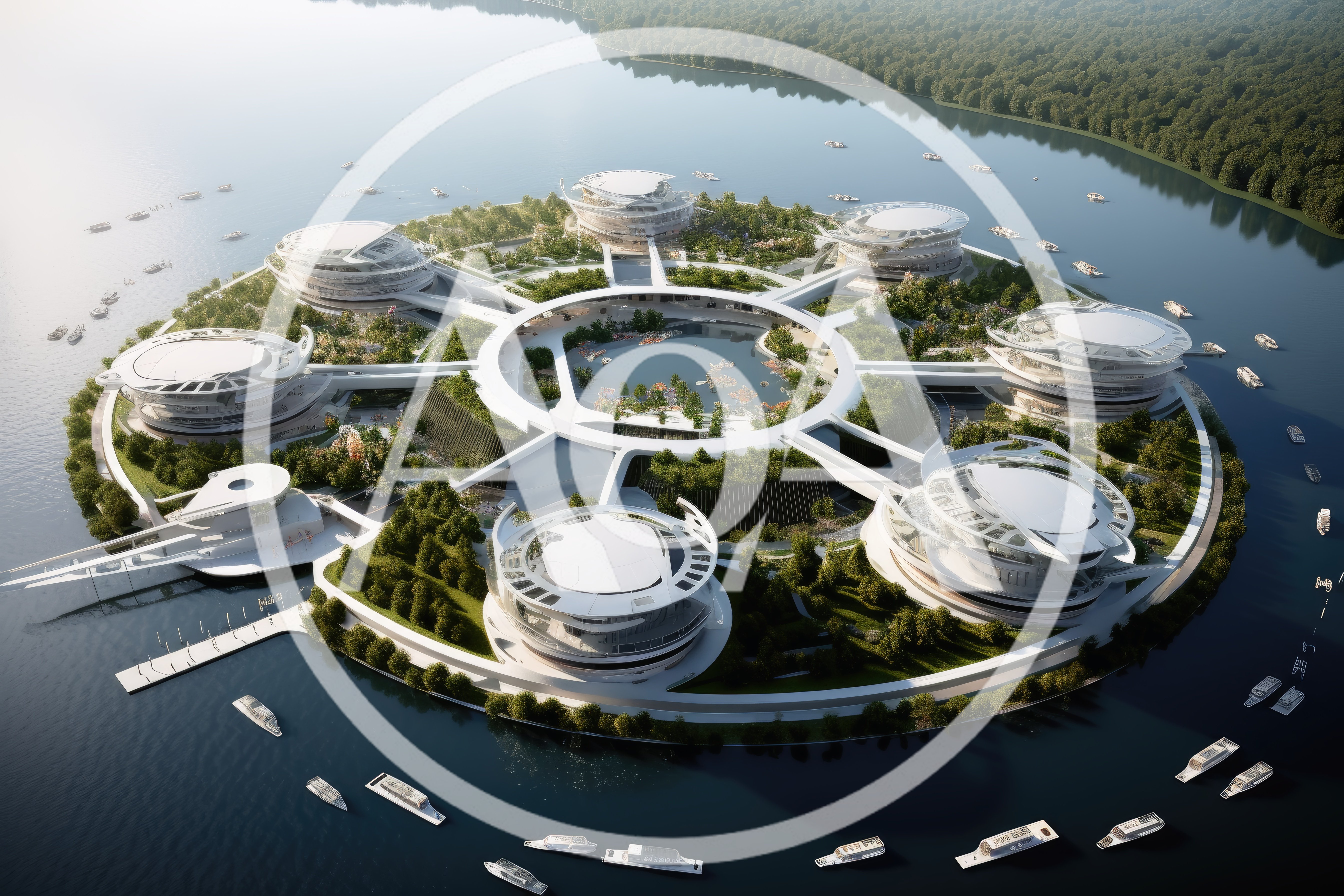 Futuristic Circular Floating Eco City Concept
