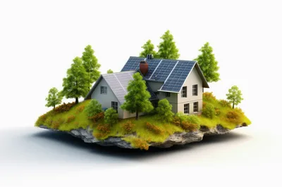 Floating Island With Modern Solar Powered House