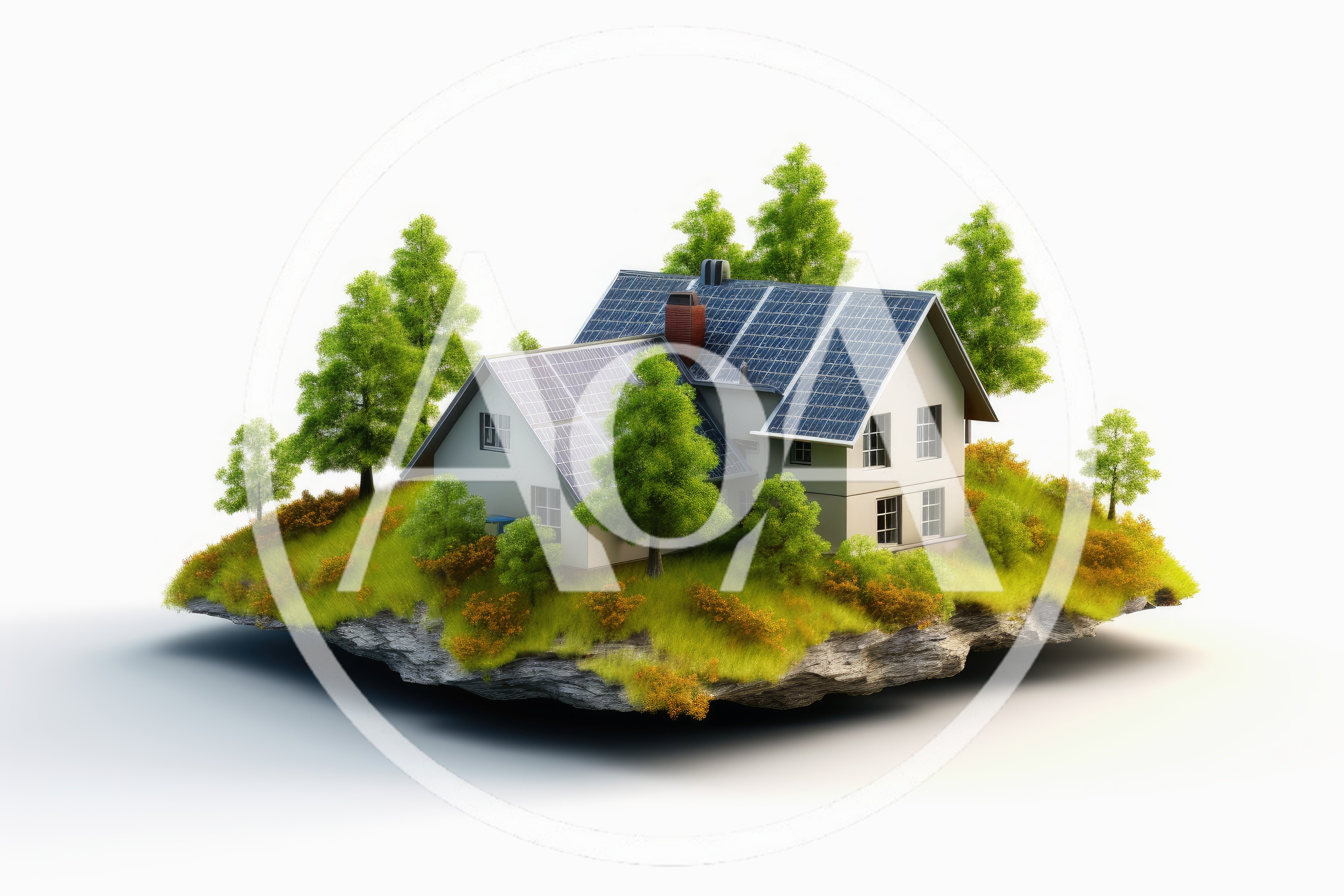 Floating Island With Modern Solar Powered House