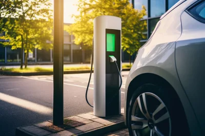 Electric Vehicle Charging At A Modern Outdoor Station