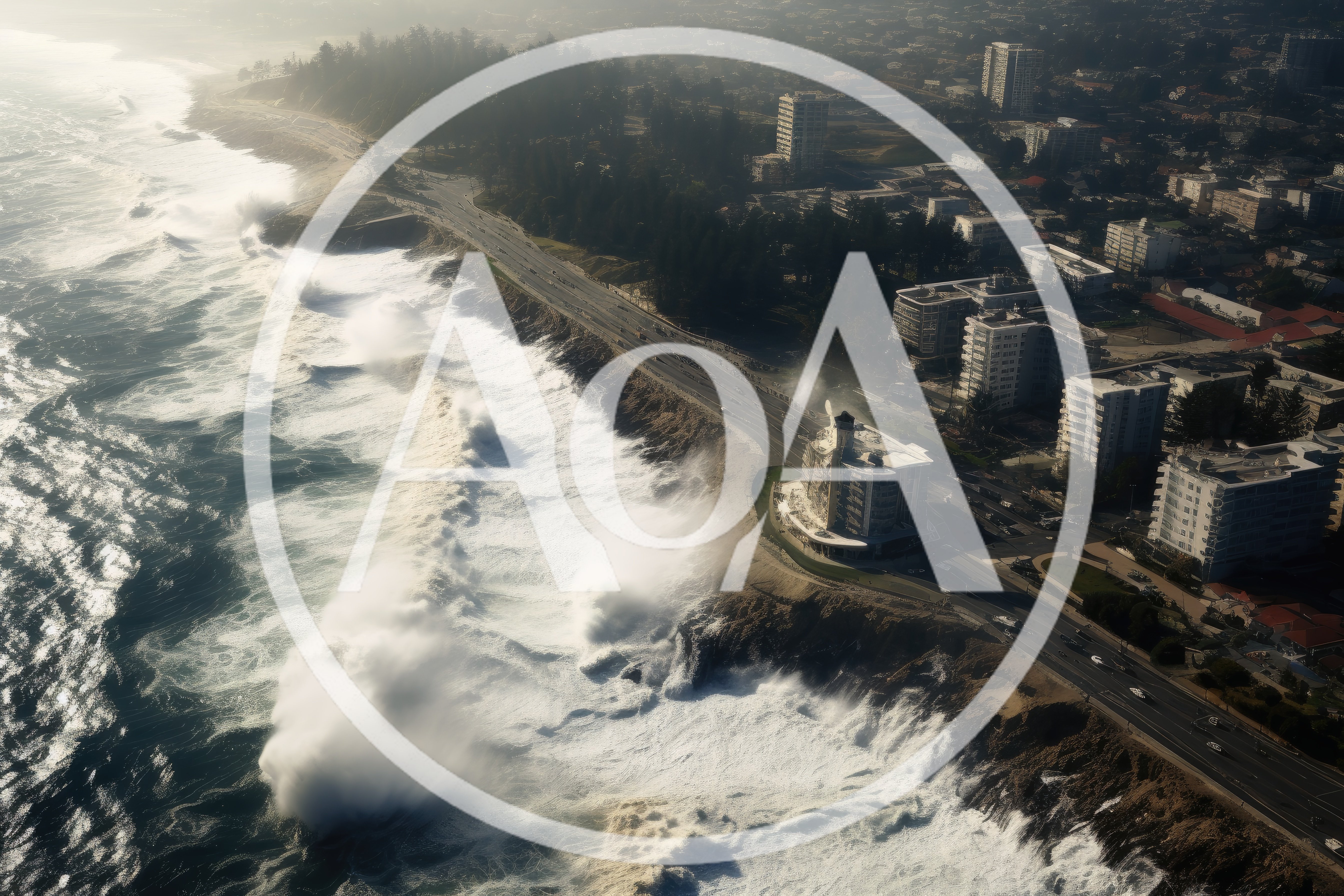 Aerial View Of Coastal Highway With Crashing Ocean Waves