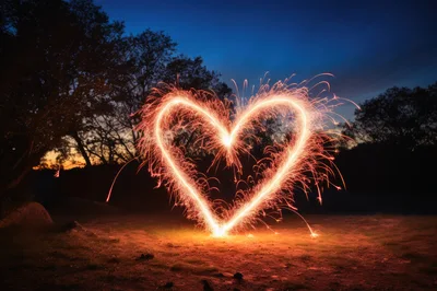 Sparkler Light Painting Heart Shape At Twilight