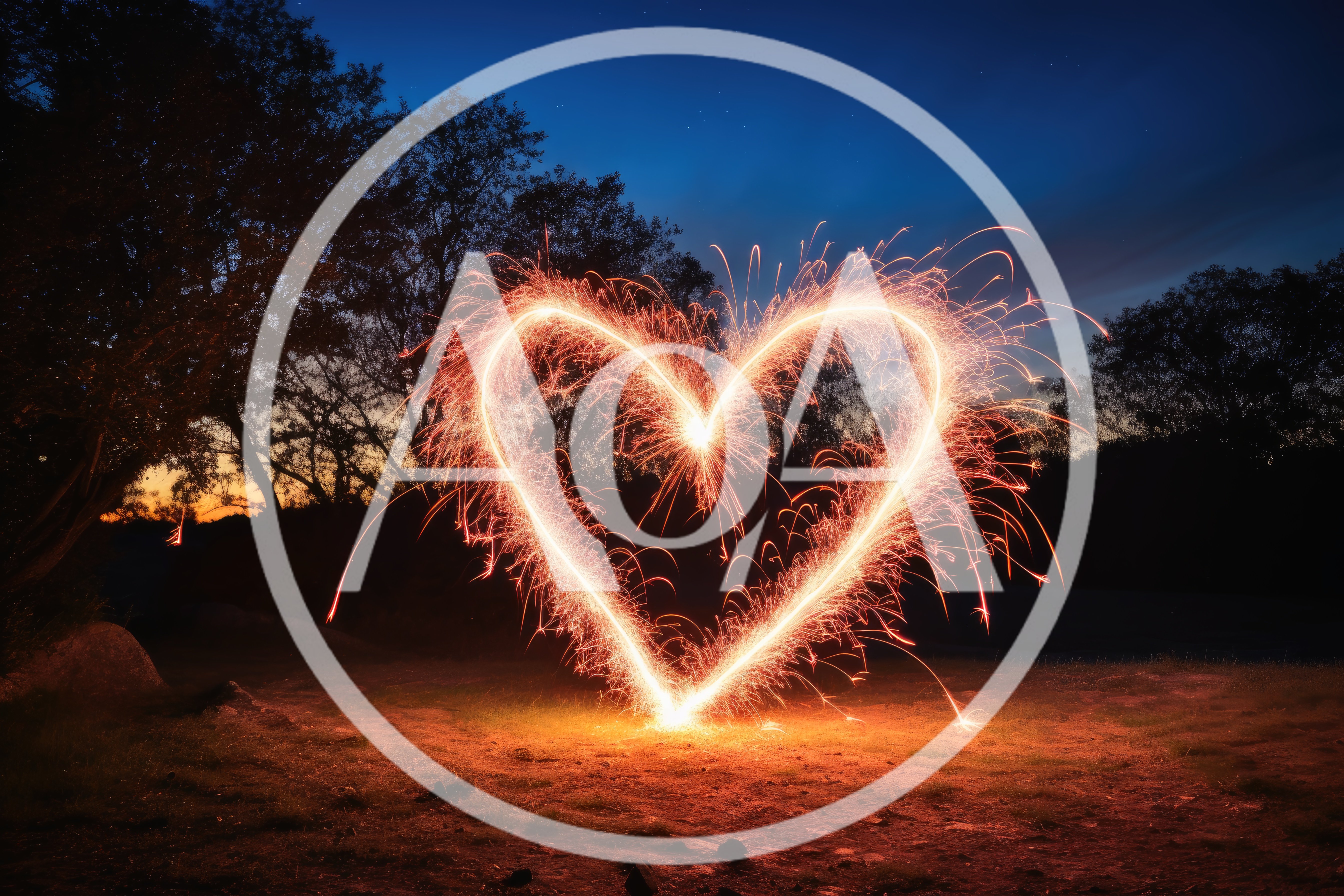 Sparkler Light Painting Heart Shape At Twilight
