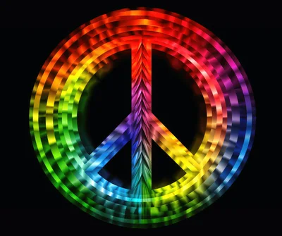 Glowing Rainbow Peace Symbol On Black Background