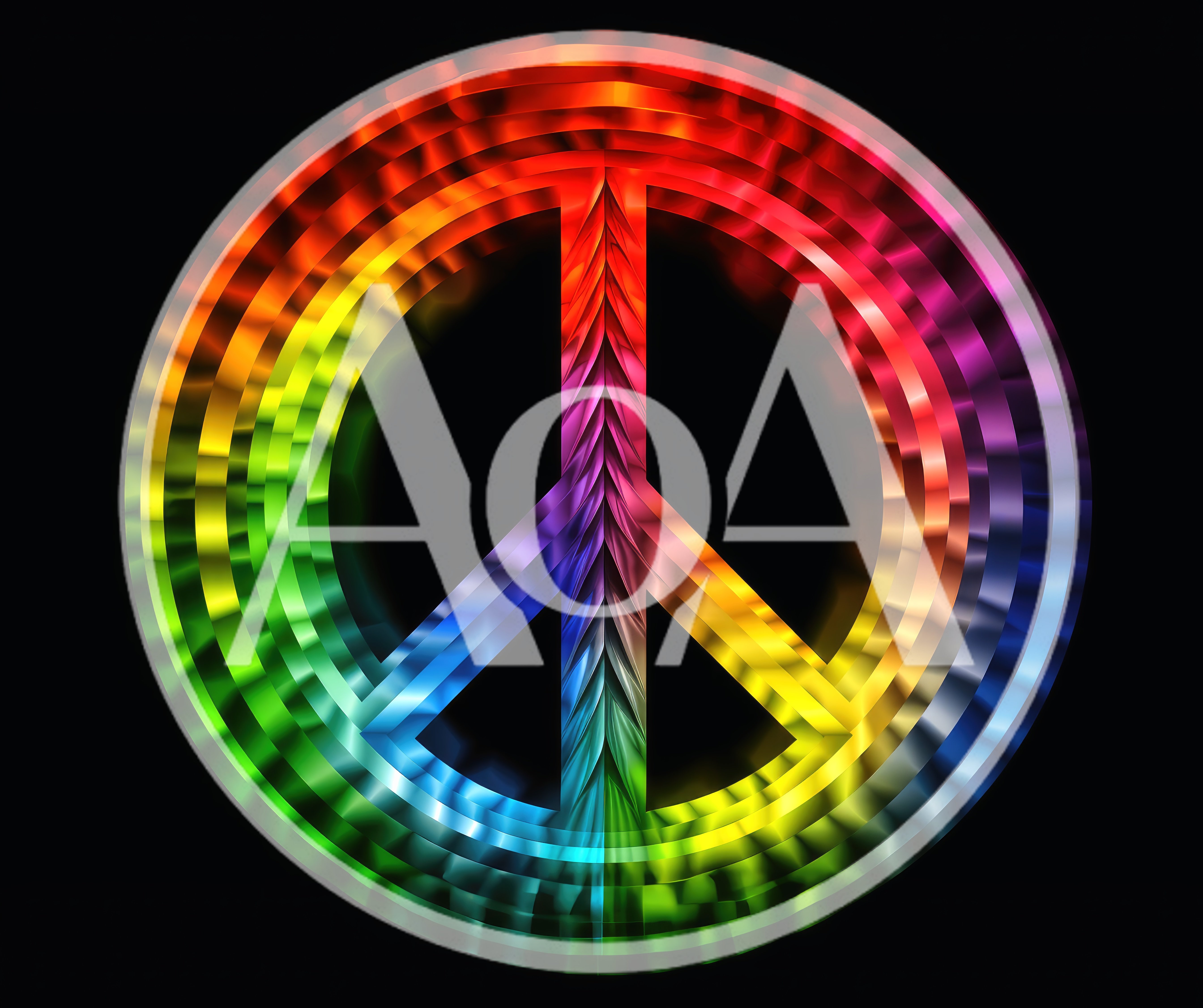 Glowing Rainbow Peace Symbol On Black Background