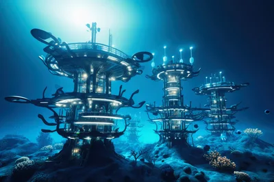 Futuristic Underwater City Structures On Ocean Floor