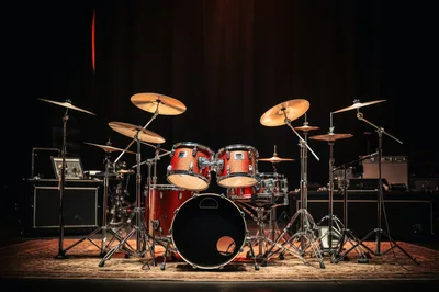 Professional Drum Kit Set Up On Stage