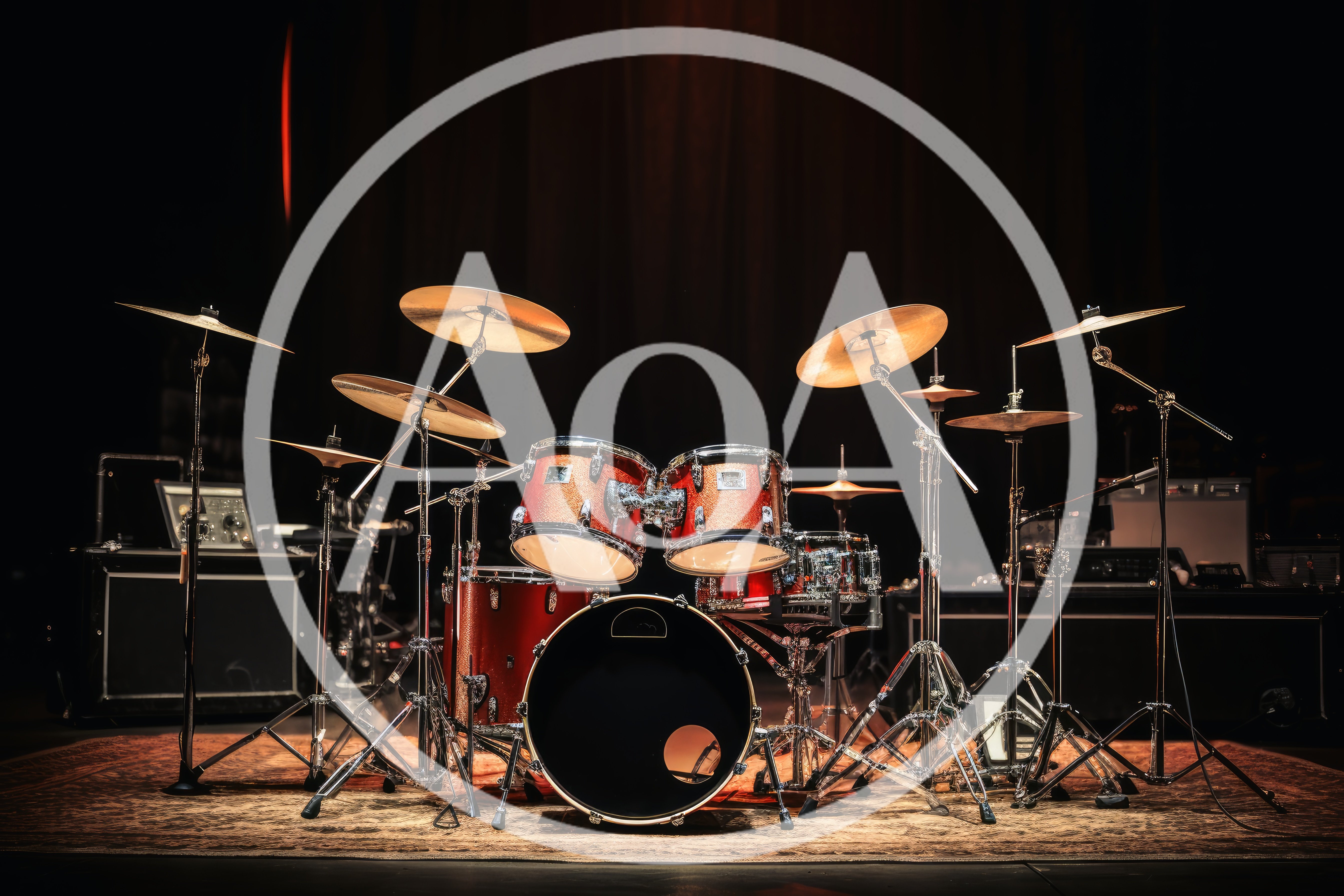 Professional Drum Kit Set Up On Stage