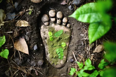 Human Footprint Impression In Forest Soil