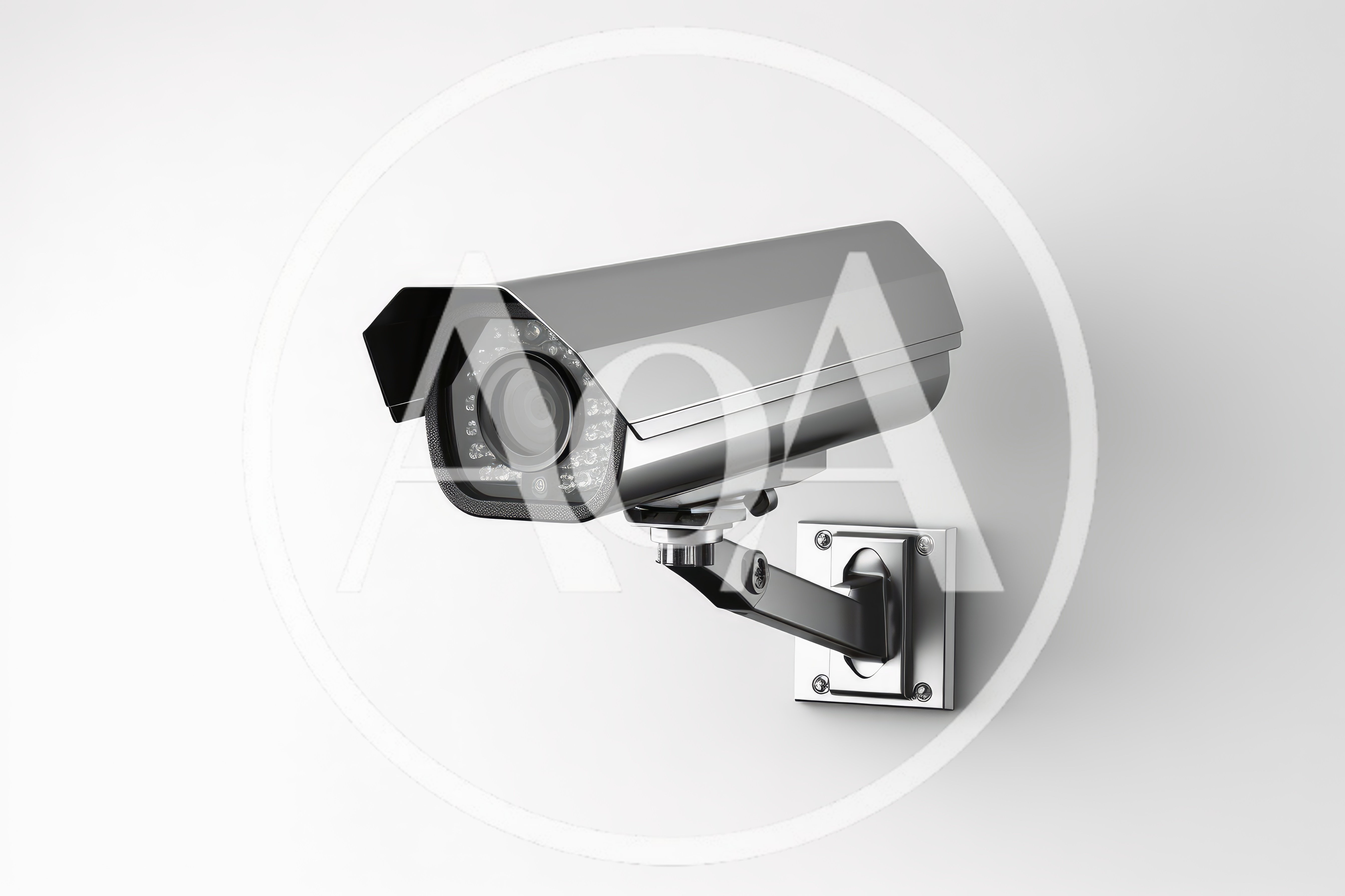 Modern Silver Security Camera Mounted On White Wall