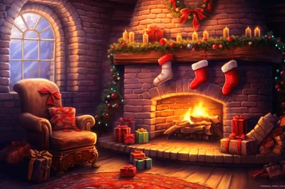 Cozy Christmas Living Room With Fireplace And Presents
