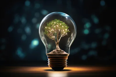 Glowing Tree Inside A Glass Light Bulb