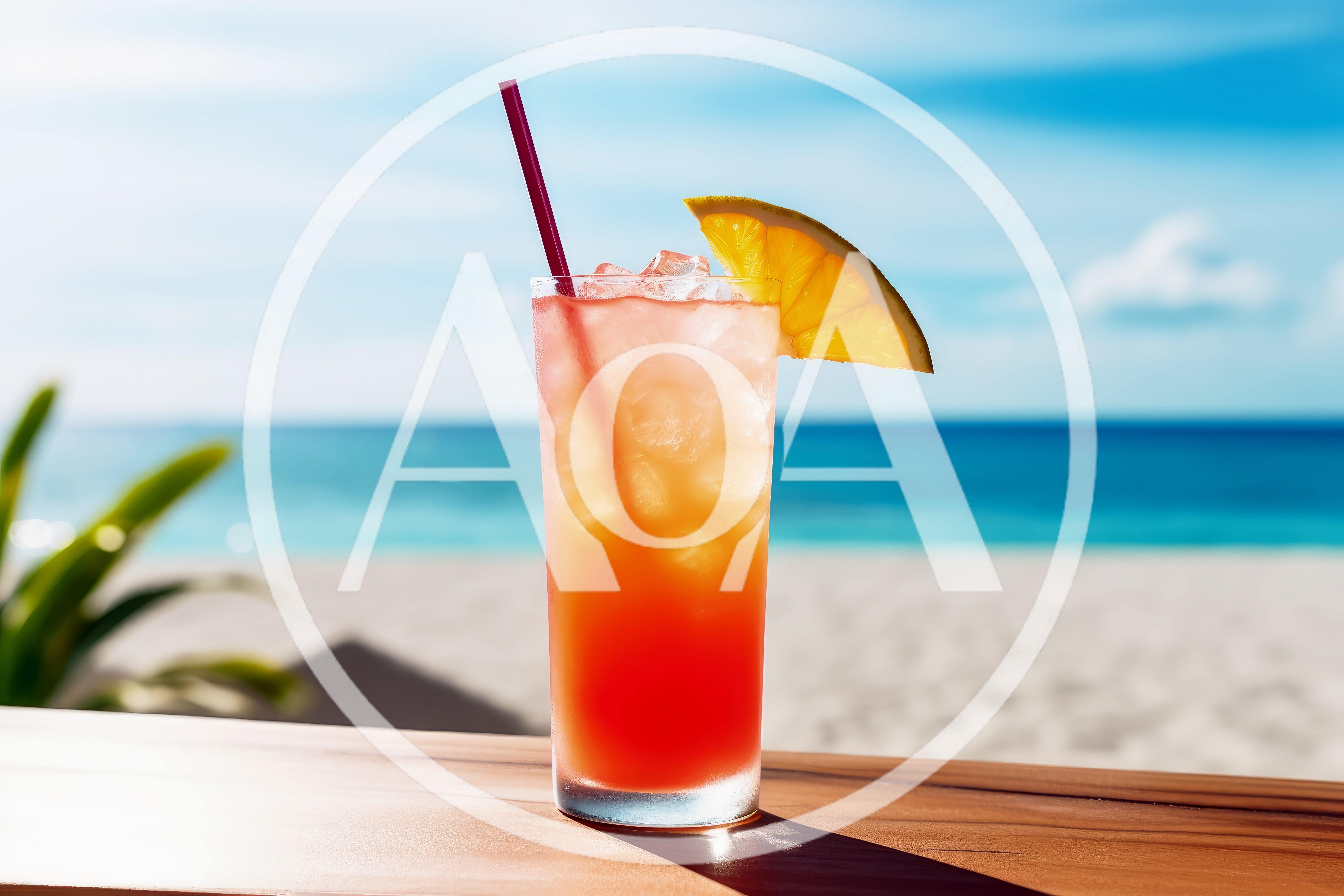 Refreshing Tropical Cocktail On A Sunny Beach Table