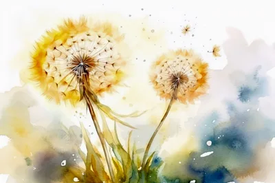 Watercolor Painting Of Two Dandelion Seed Heads