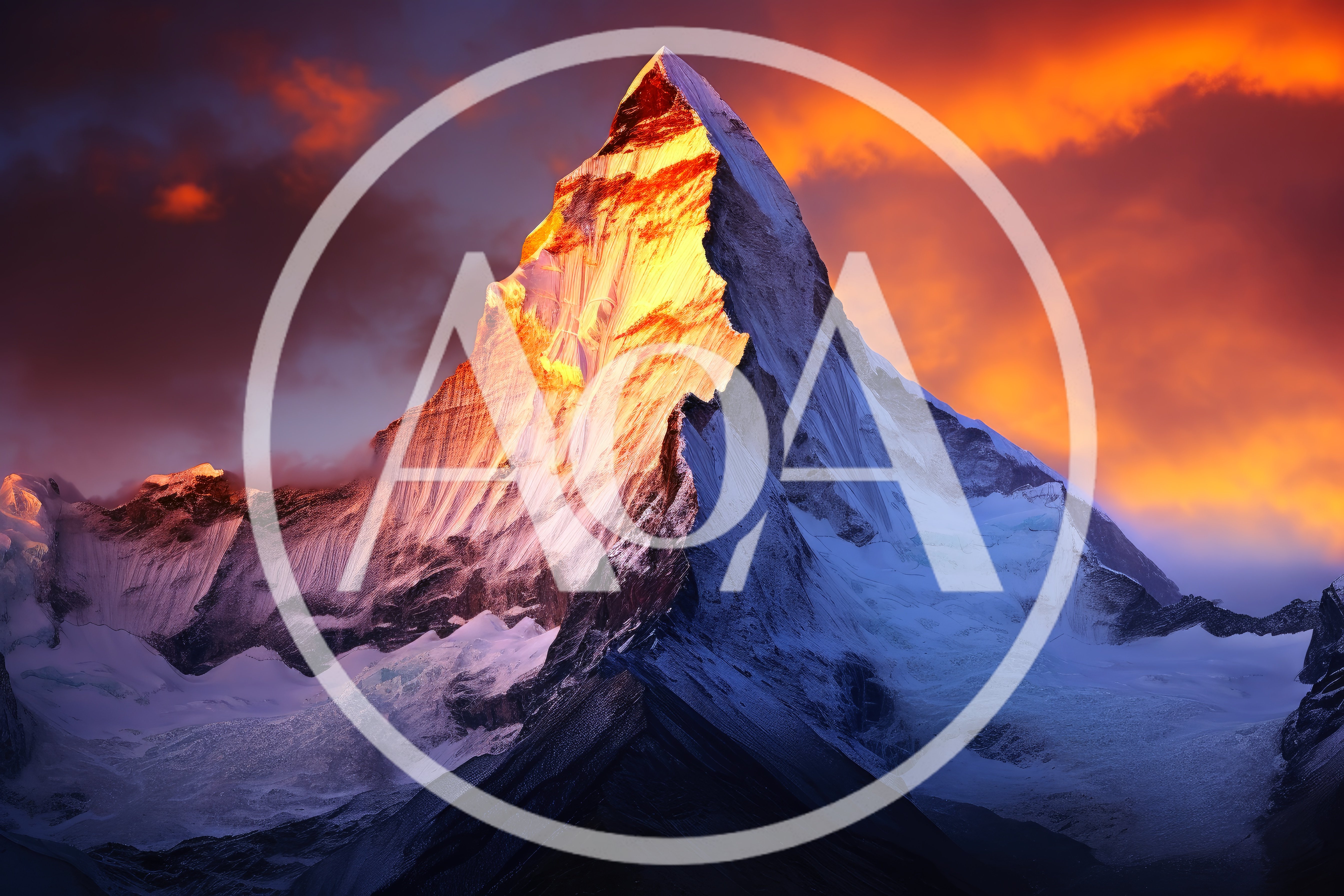 Majestic Snow Covered Mountain Peak At Sunset