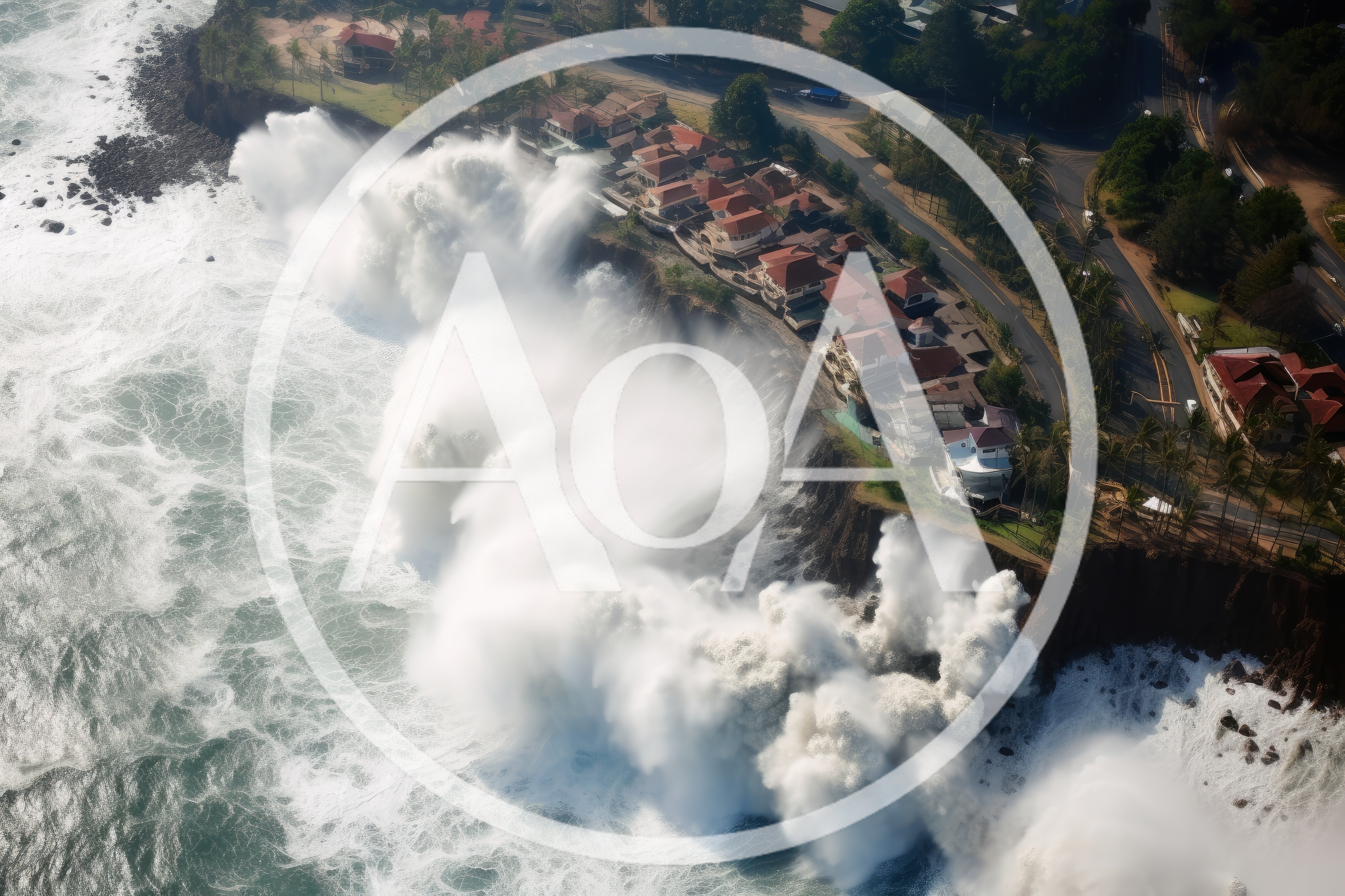 Aerial View Of Massive Ocean Waves Crashing Against Cliffs