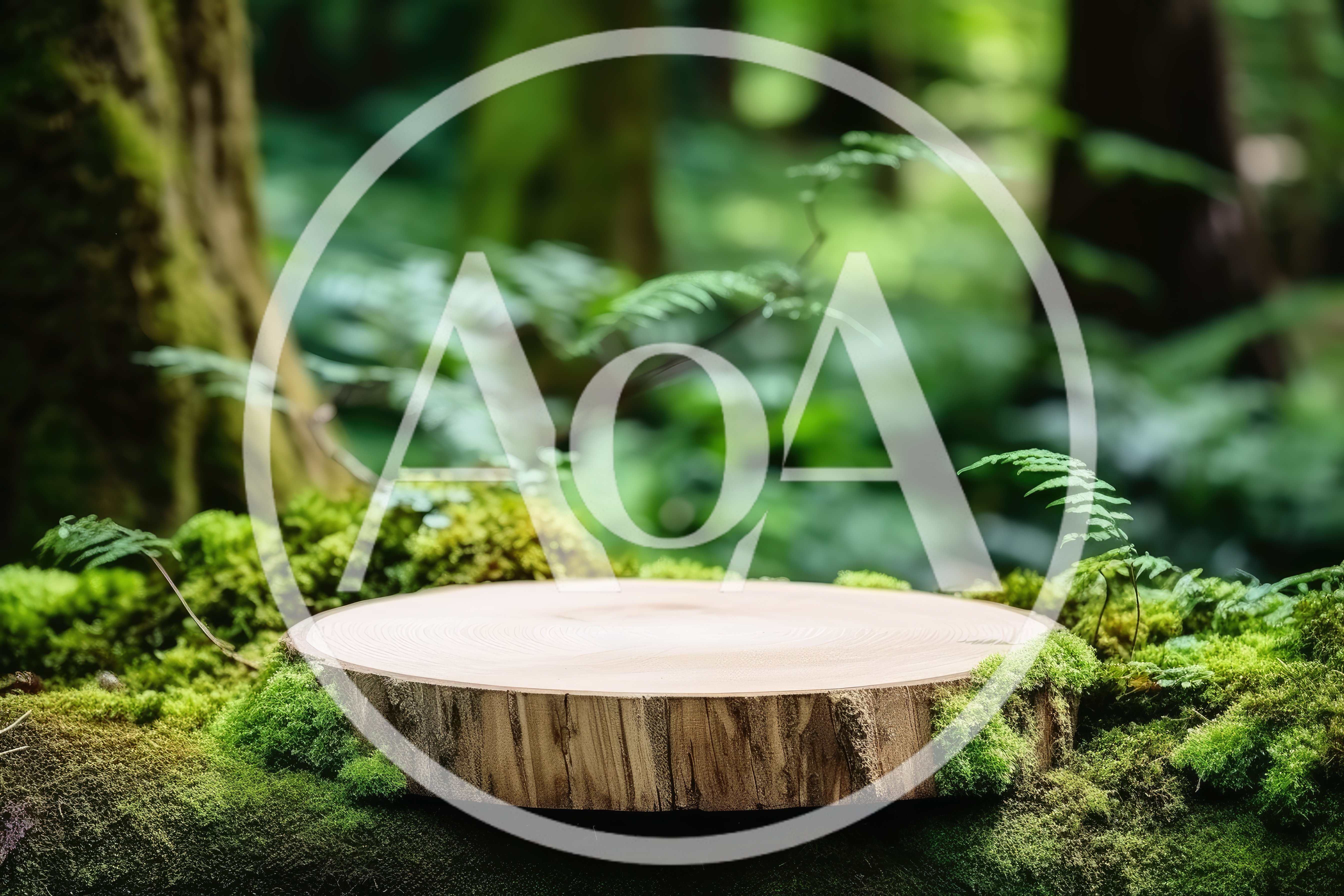 Wooden Display Platform In A Lush Forest Setting