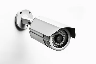 White Security Surveillance Camera Mounted On Wall