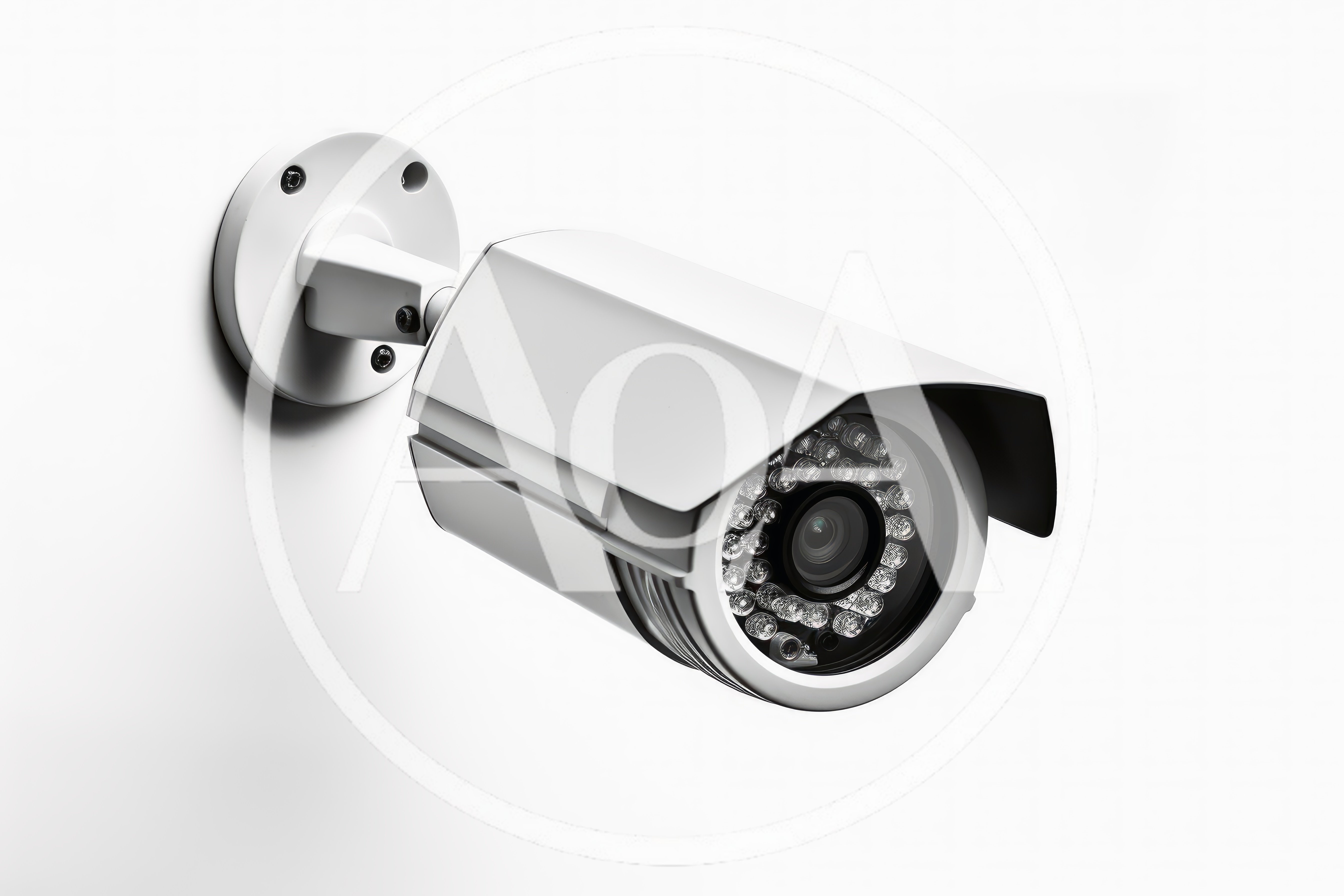 White Security Surveillance Camera Mounted On Wall