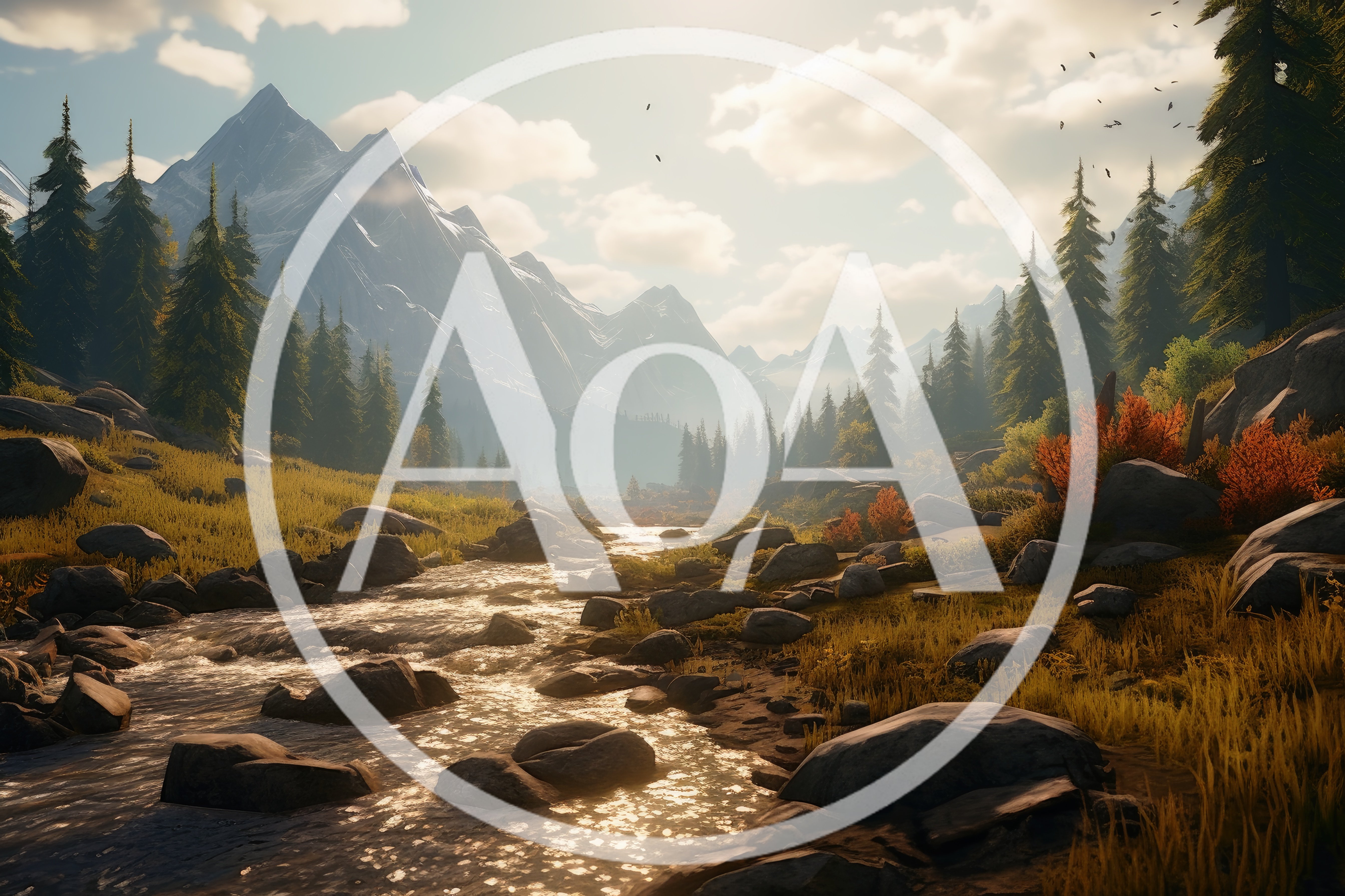 Scenic Mountain Stream Flowing Through Alpine Valley