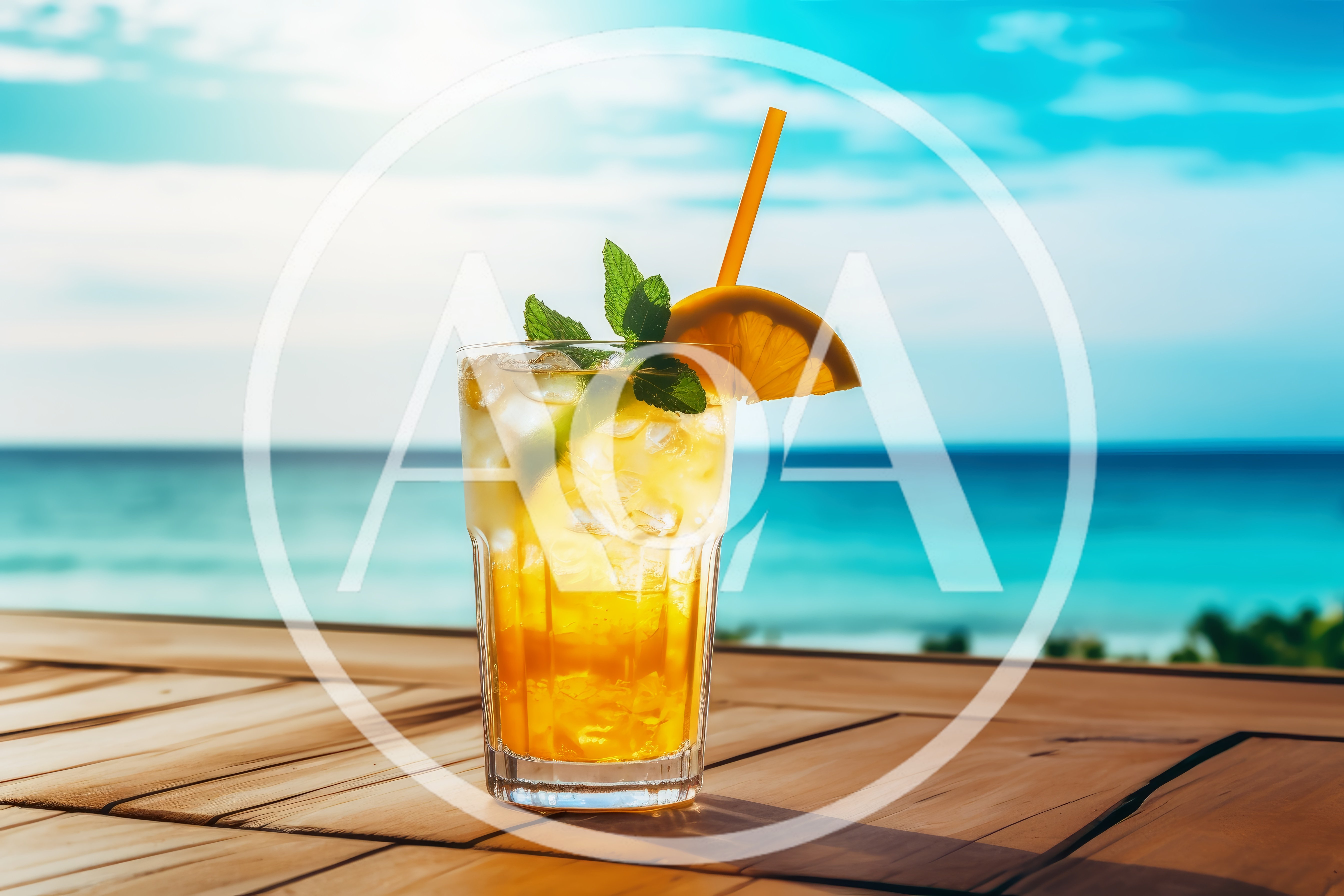 Refreshing Tropical Cocktail On A Sunny Beach Table