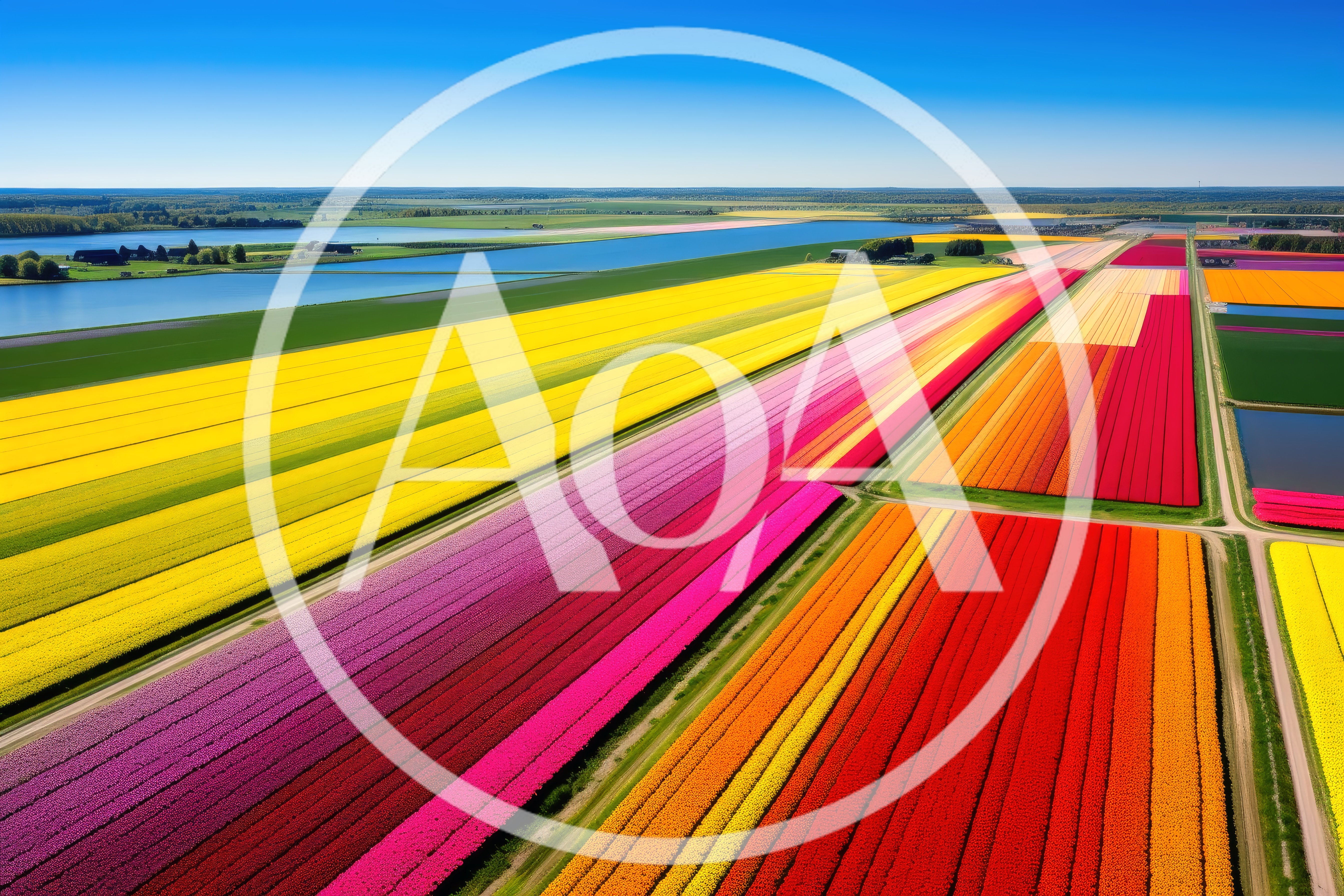 Aerial View Of Vibrant Tulip Fields In The Netherlands