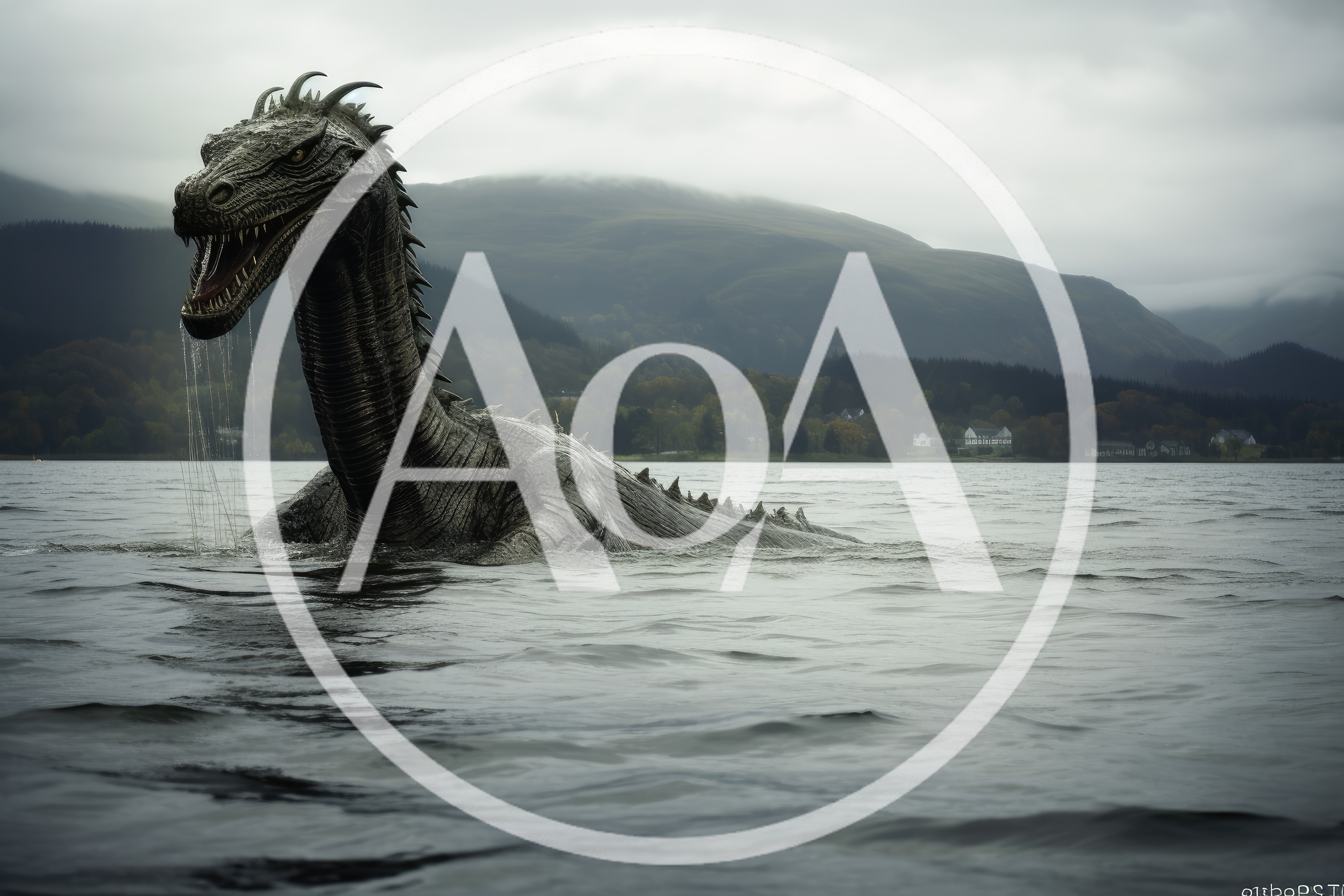 Loch Ness Monster Emerging From Dark Lake Waters