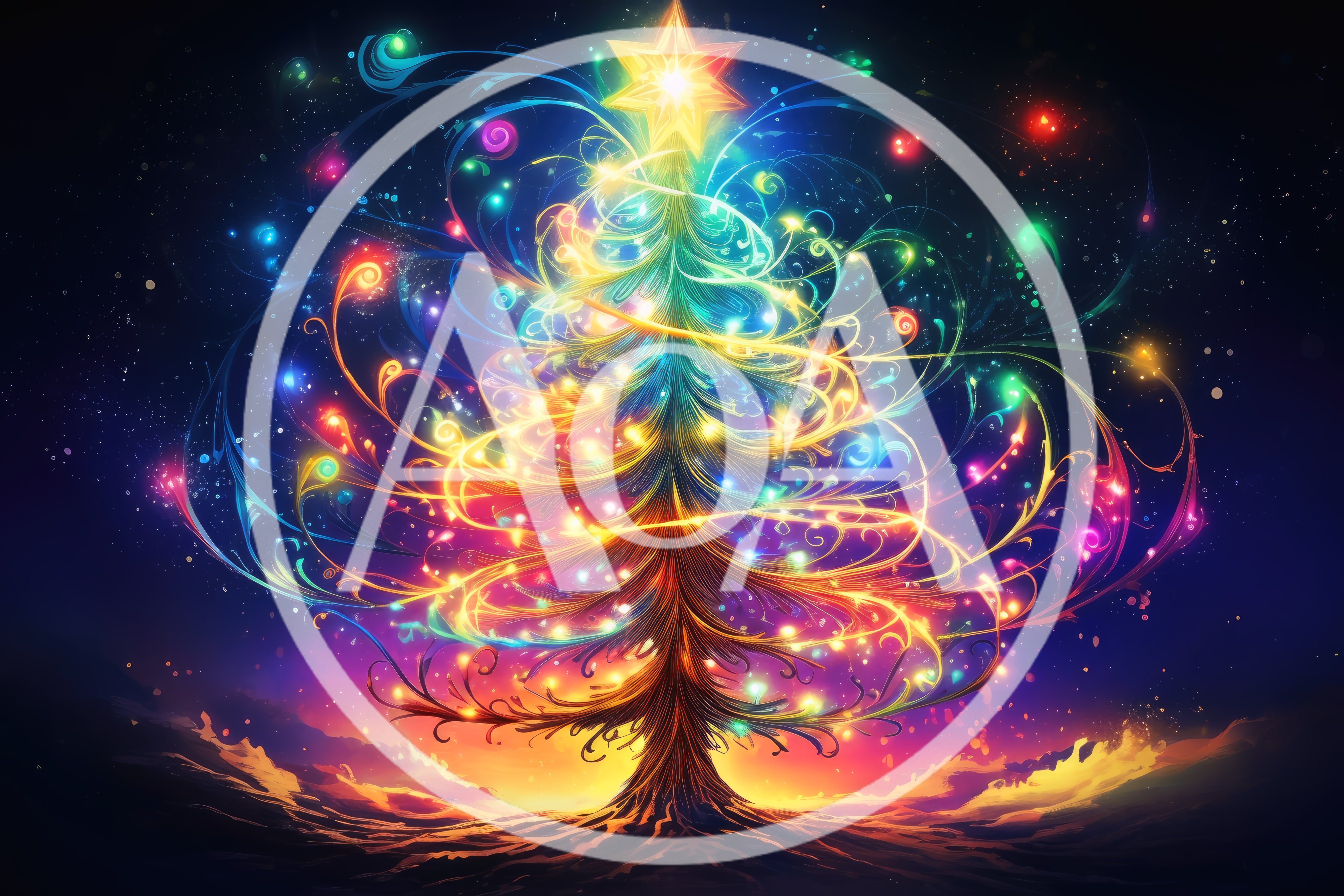 Abstract Glowing Christmas Tree With Swirling Light Trails