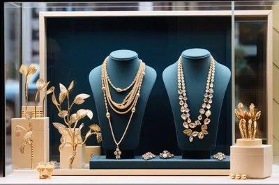 Luxury Gold Jewelry Display In A Boutique Store Window