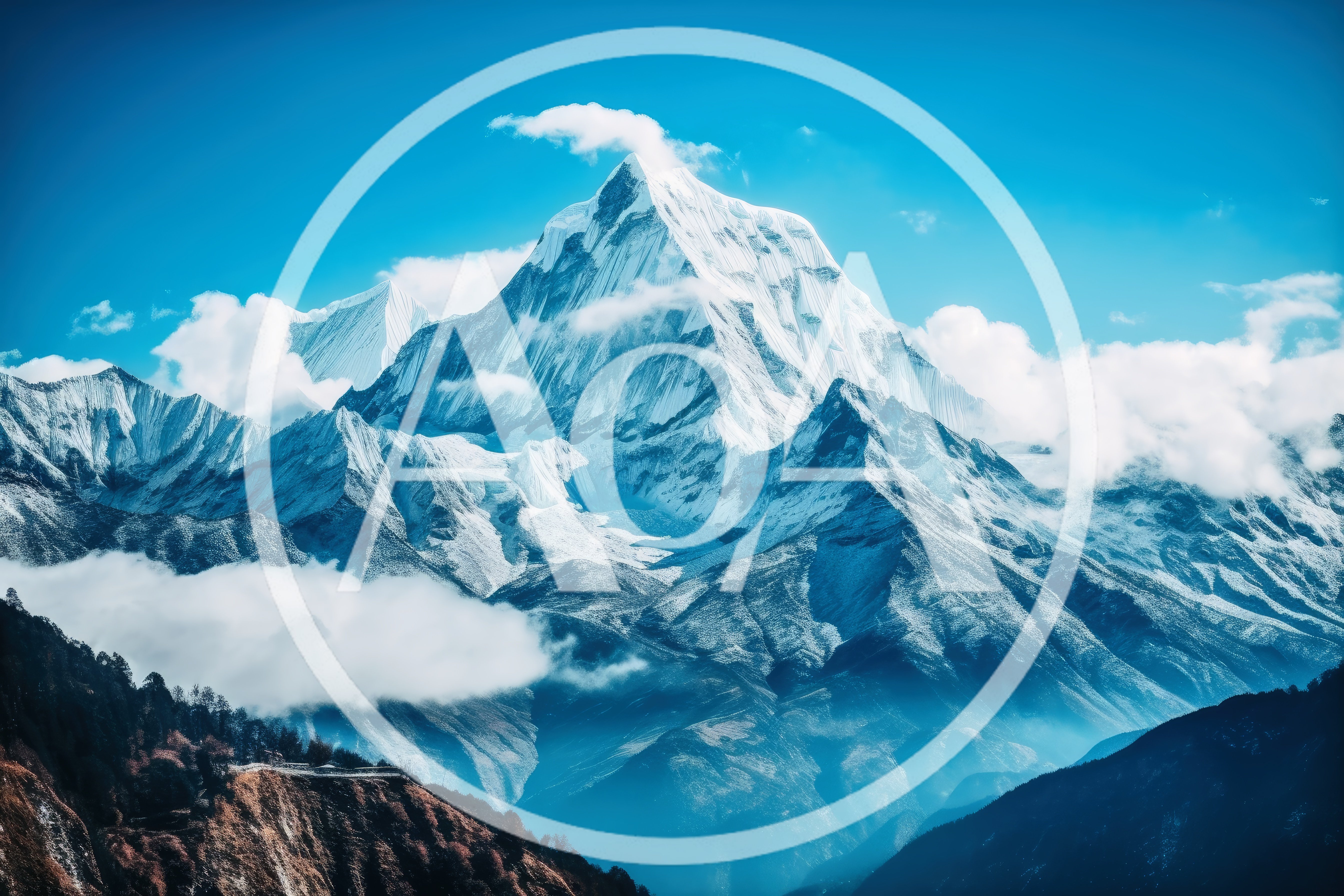 Majestic Snow Covered Mountain Peak Under Clear Blue Sky