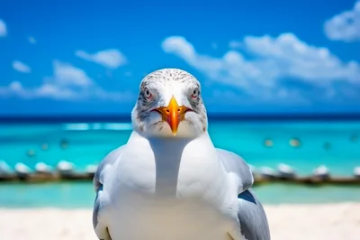 Close Up Portrait Of A Seagull On The Beach