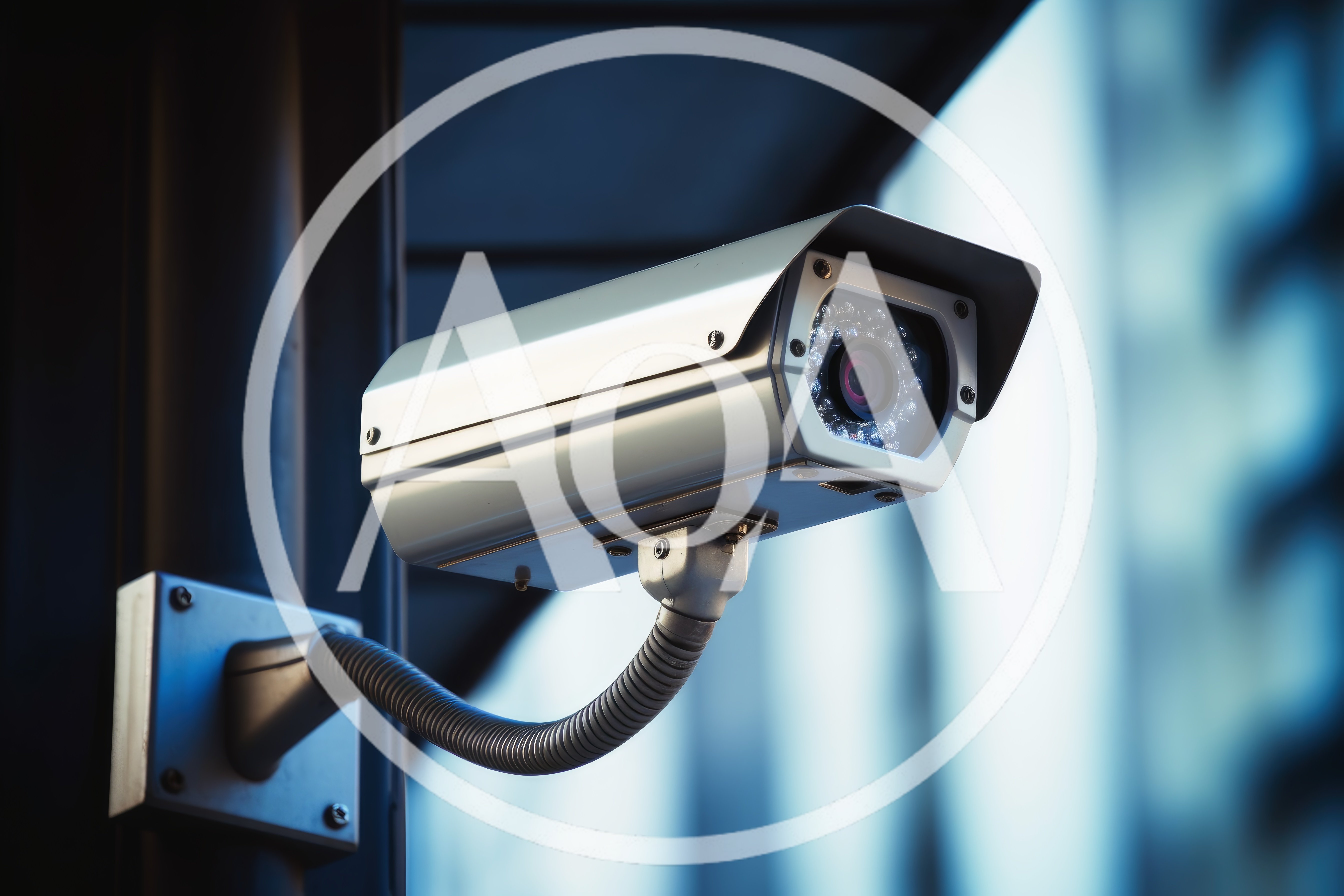 Outdoor Security Surveillance Camera Mounted On Building Wall