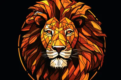 Geometric Stained Glass Lion Head Portrait
