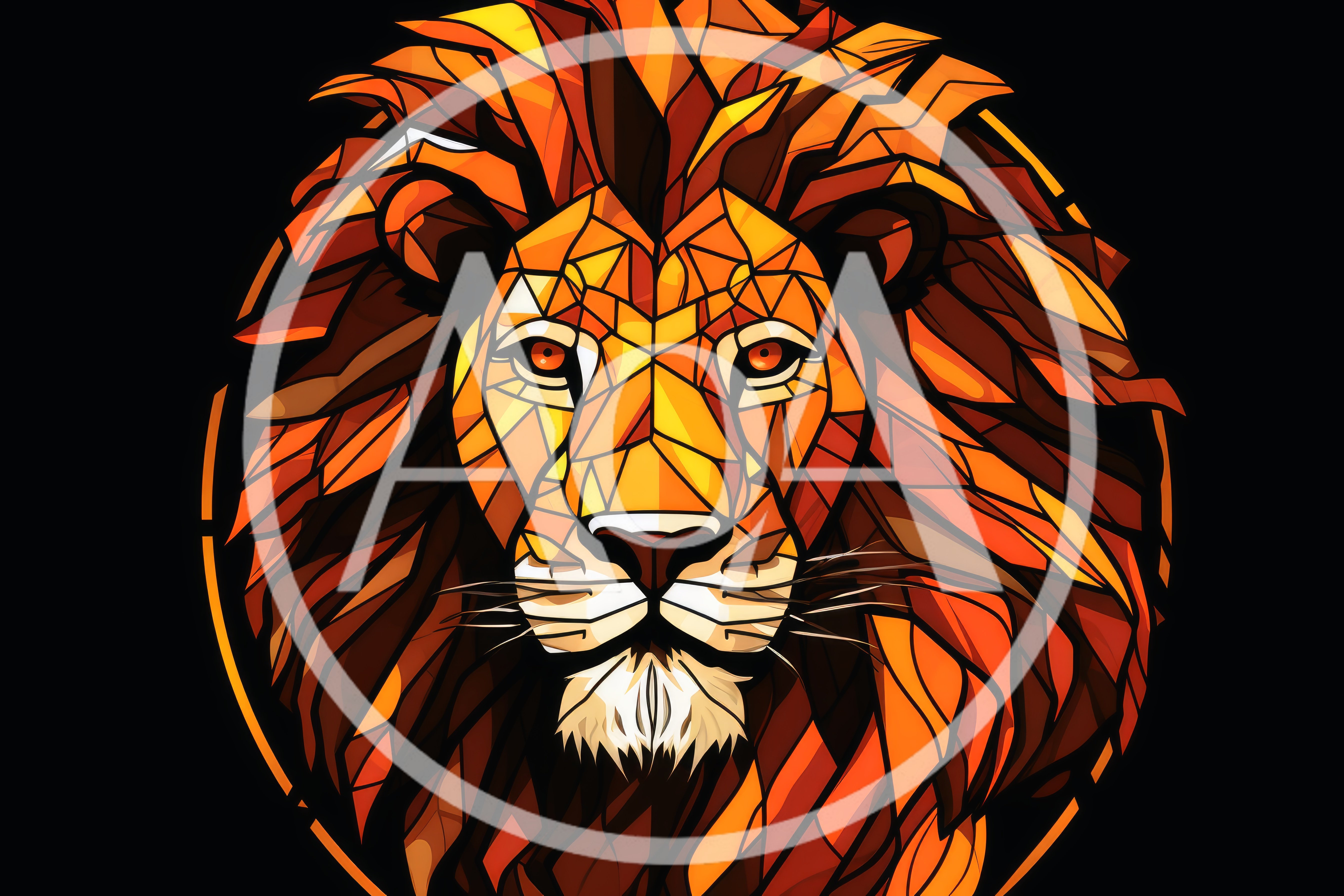 Geometric Stained Glass Lion Head Portrait