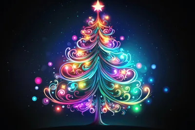 Abstract Glowing Neon Christmas Tree Illustration