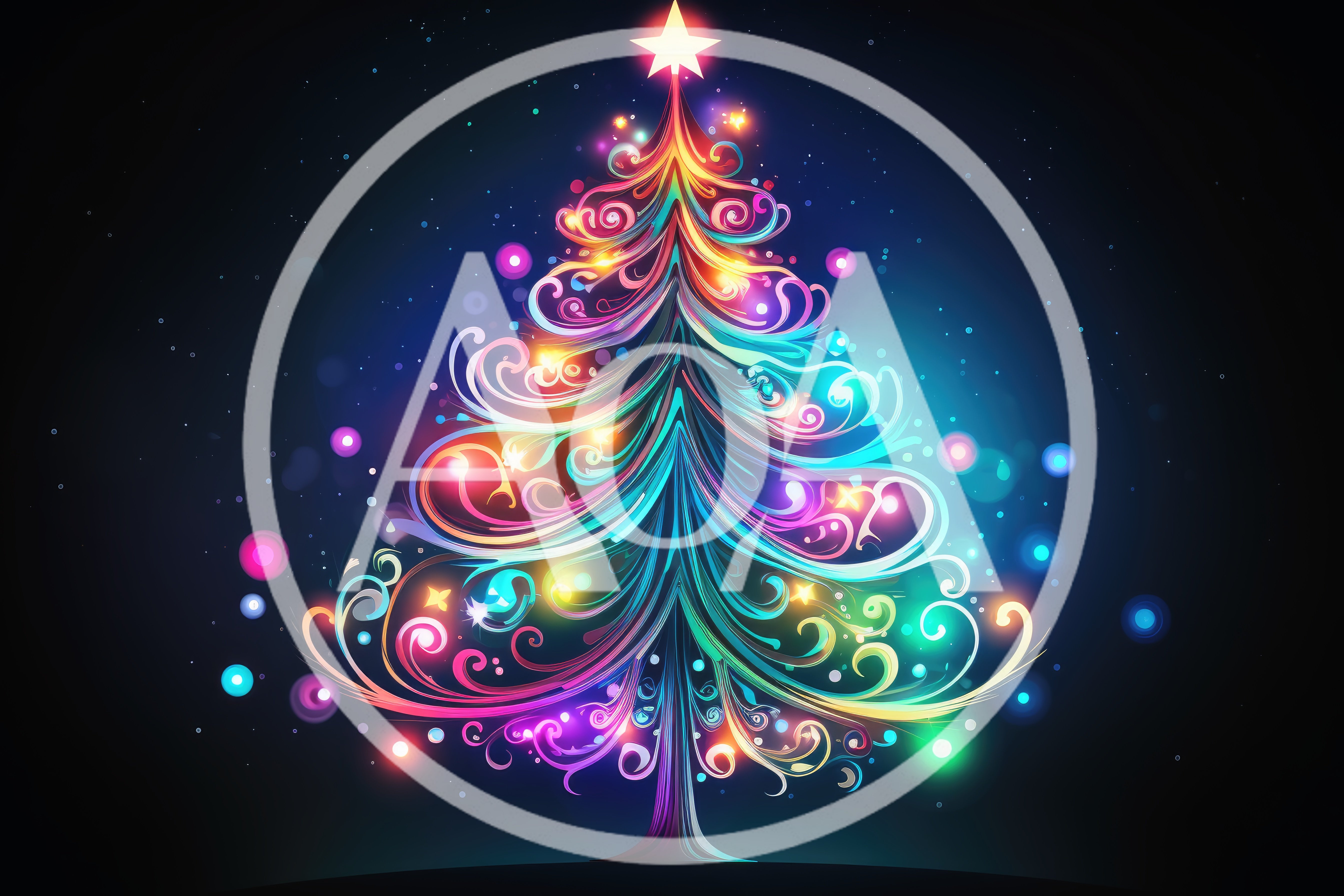 Abstract Glowing Neon Christmas Tree Illustration