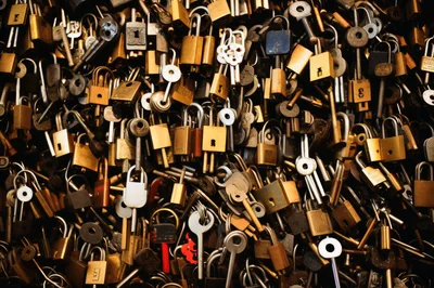Collection Of Metal Padlocks On A Bridge