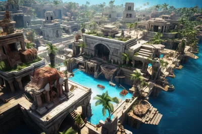 Ancient Sunken City Ruins With Tropical Waterways