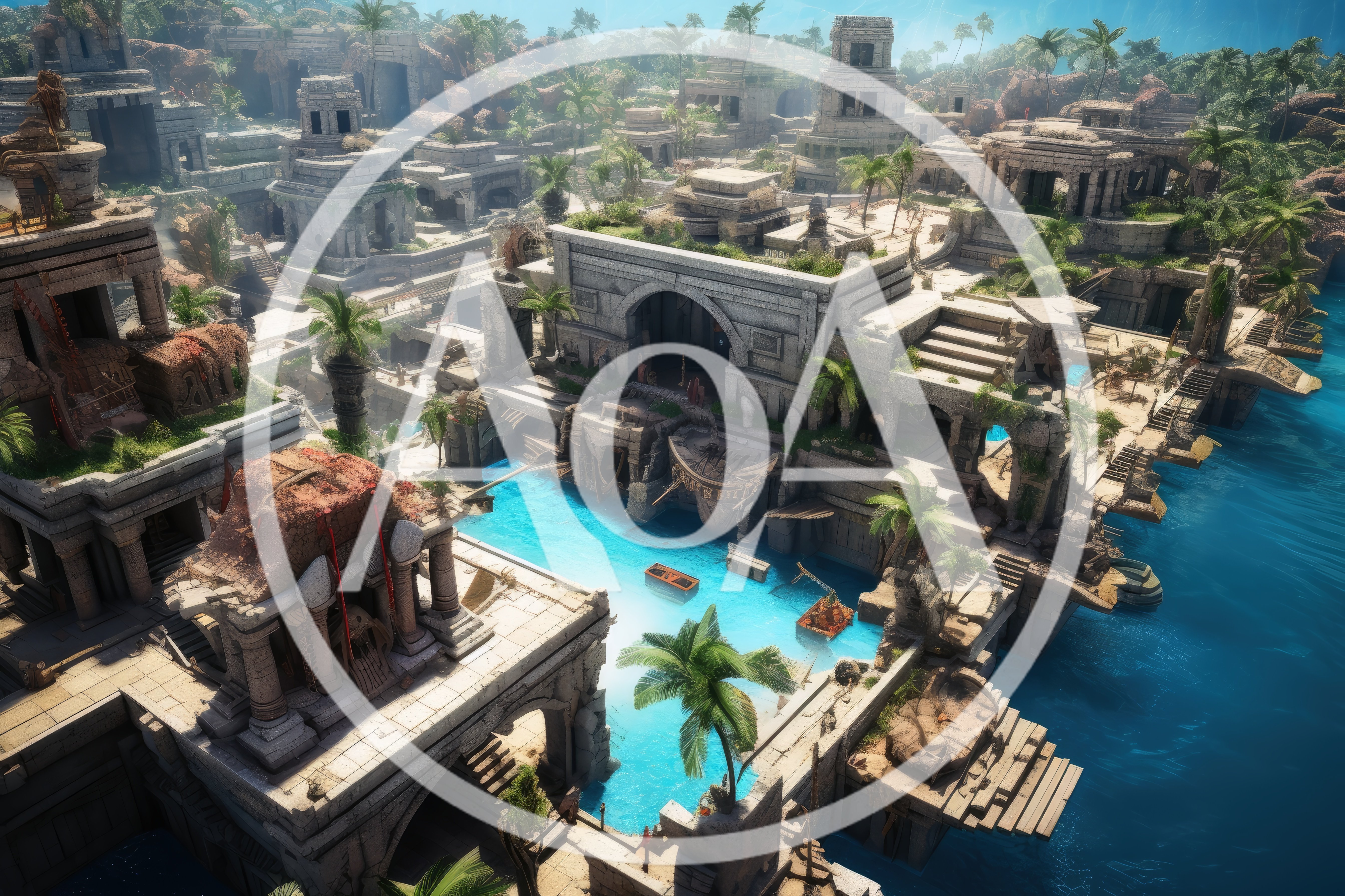 Ancient Sunken City Ruins With Tropical Waterways