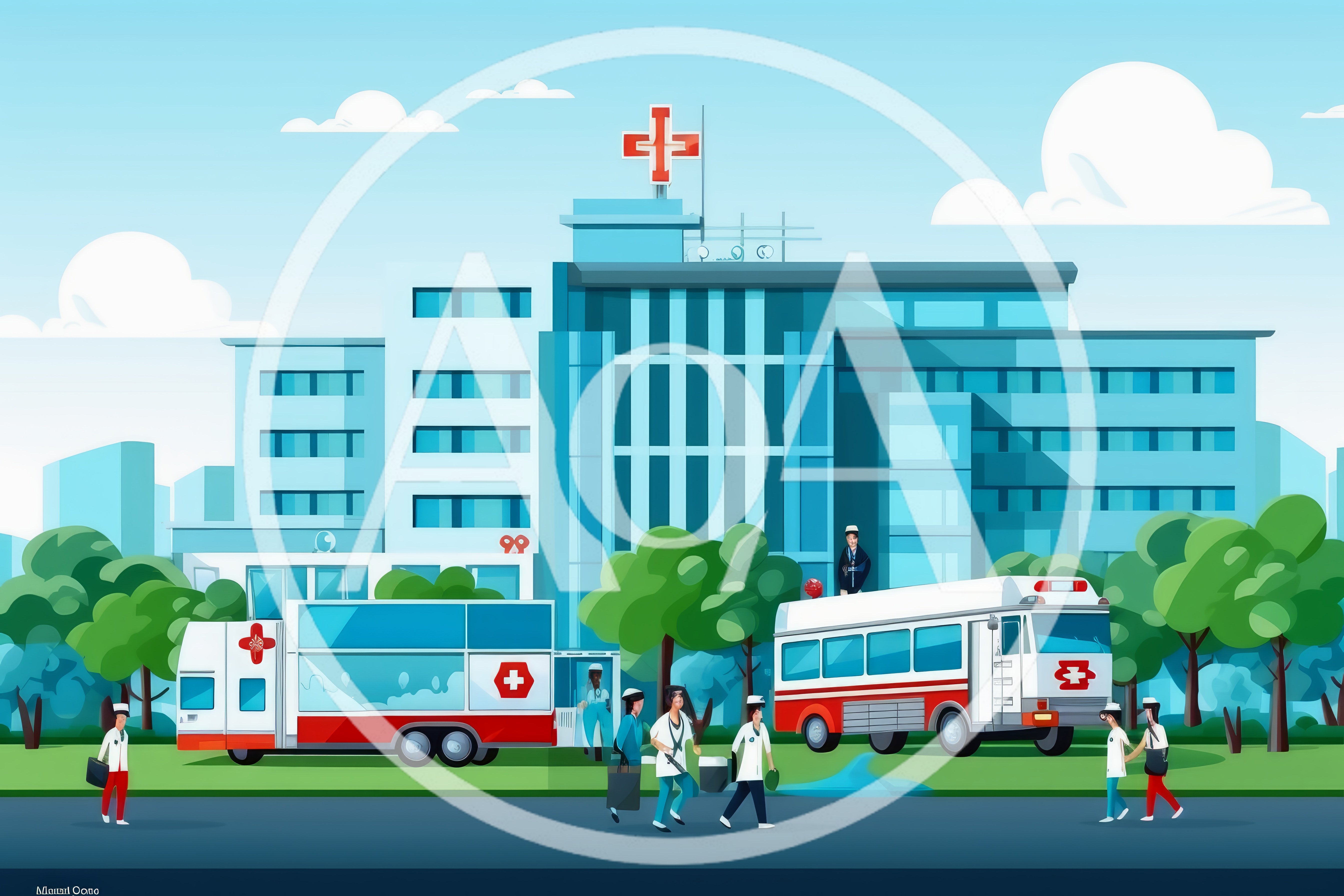 Medical Staff Outside Modern Hospital Building