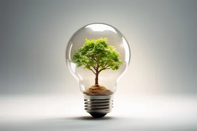 Small Green Tree Growing Inside A Light Bulb
